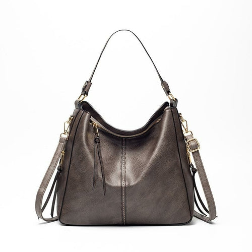 Large vegan leather handbag with detachable long strap